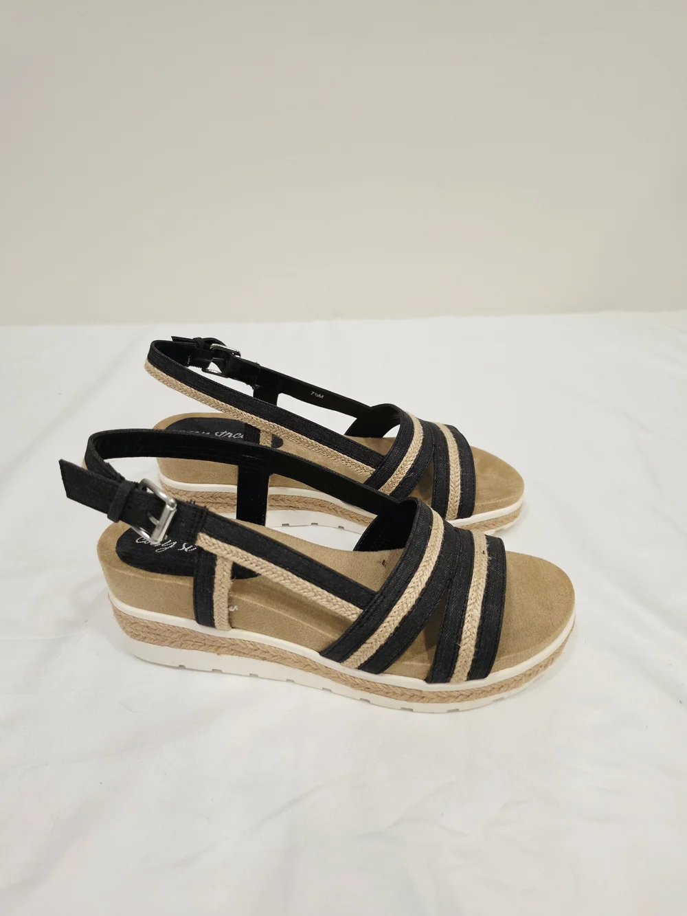 easy street Washed Black/Rope Mel Espadrille Wedge Sandals - Women